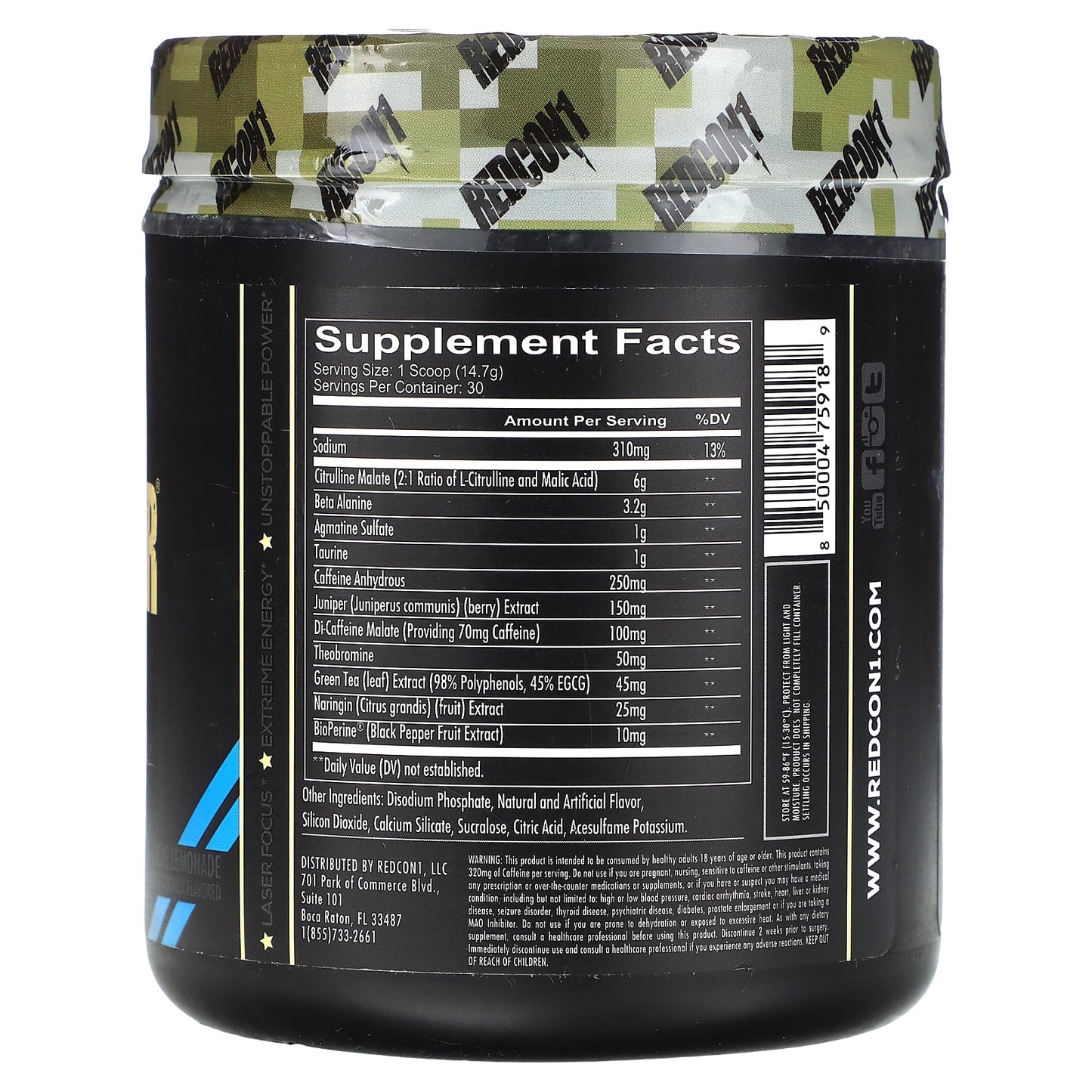 Redcon1, Total War, Pre-Workout, Blue Lemonade, 15.56 oz (441 g) UPC 850004759189 | HiLife Vitamins
