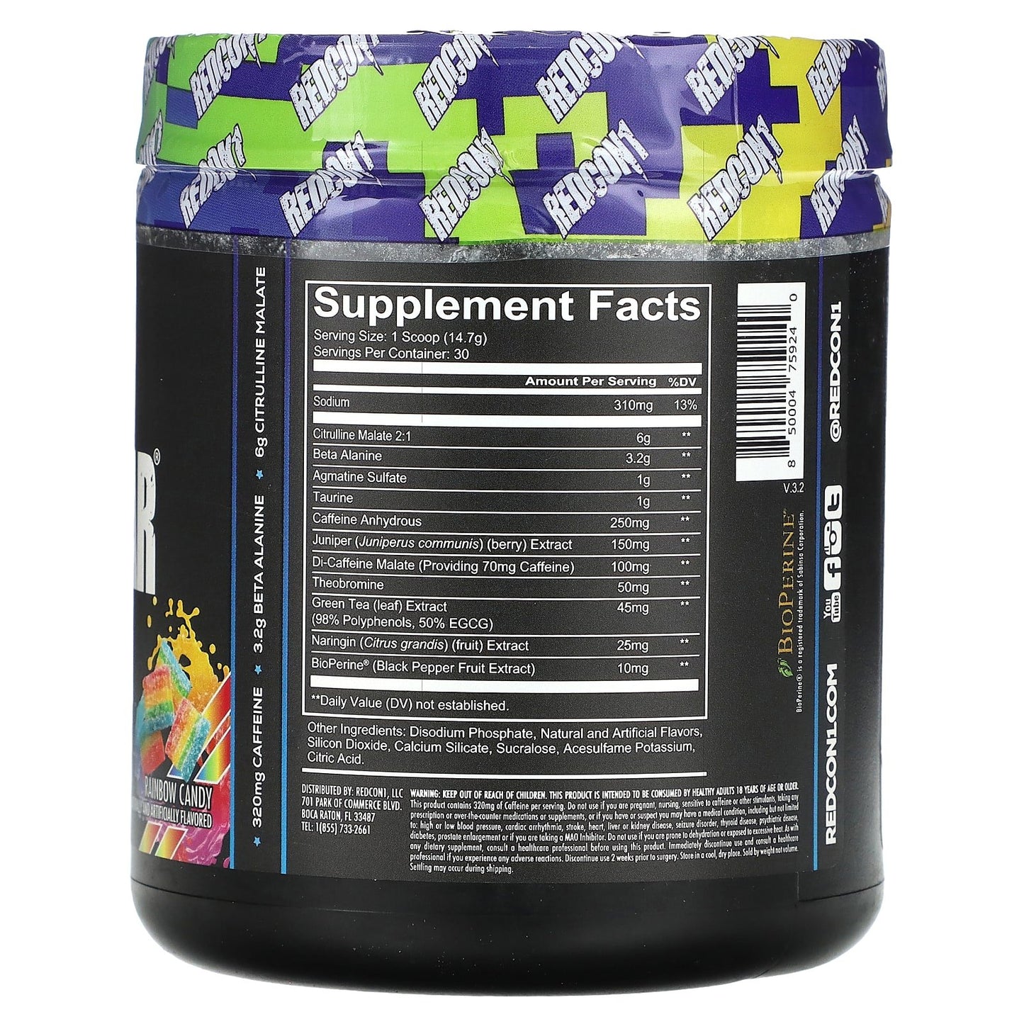 Redcon1, Total War, Pre-Workout, Rainbow Candy, 15.56 oz (441 g) UPC 850004759240 | HiLife Vitamins