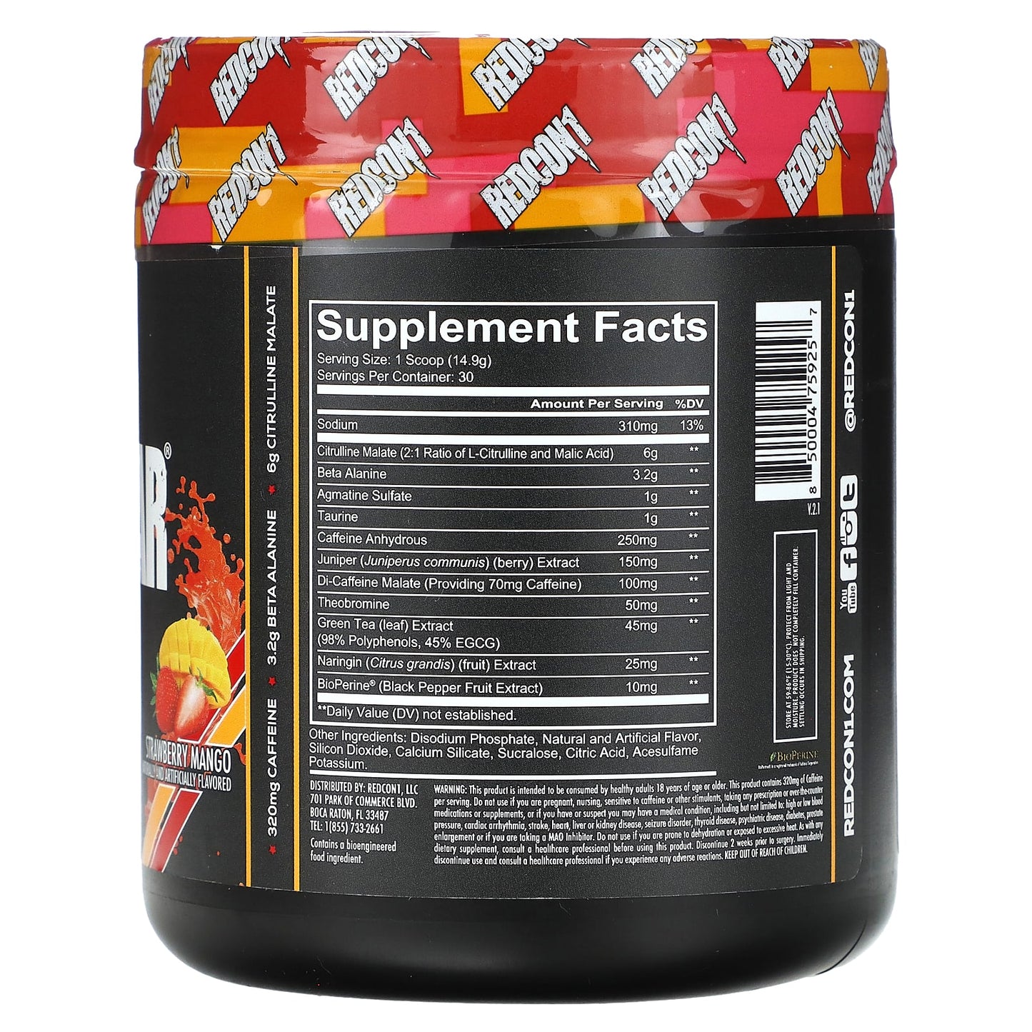 Redcon1, Total War, Preworkout, Strawberry Mango, 15.77 oz (447 g) UPC 850004759257 | HiLife Vitamins