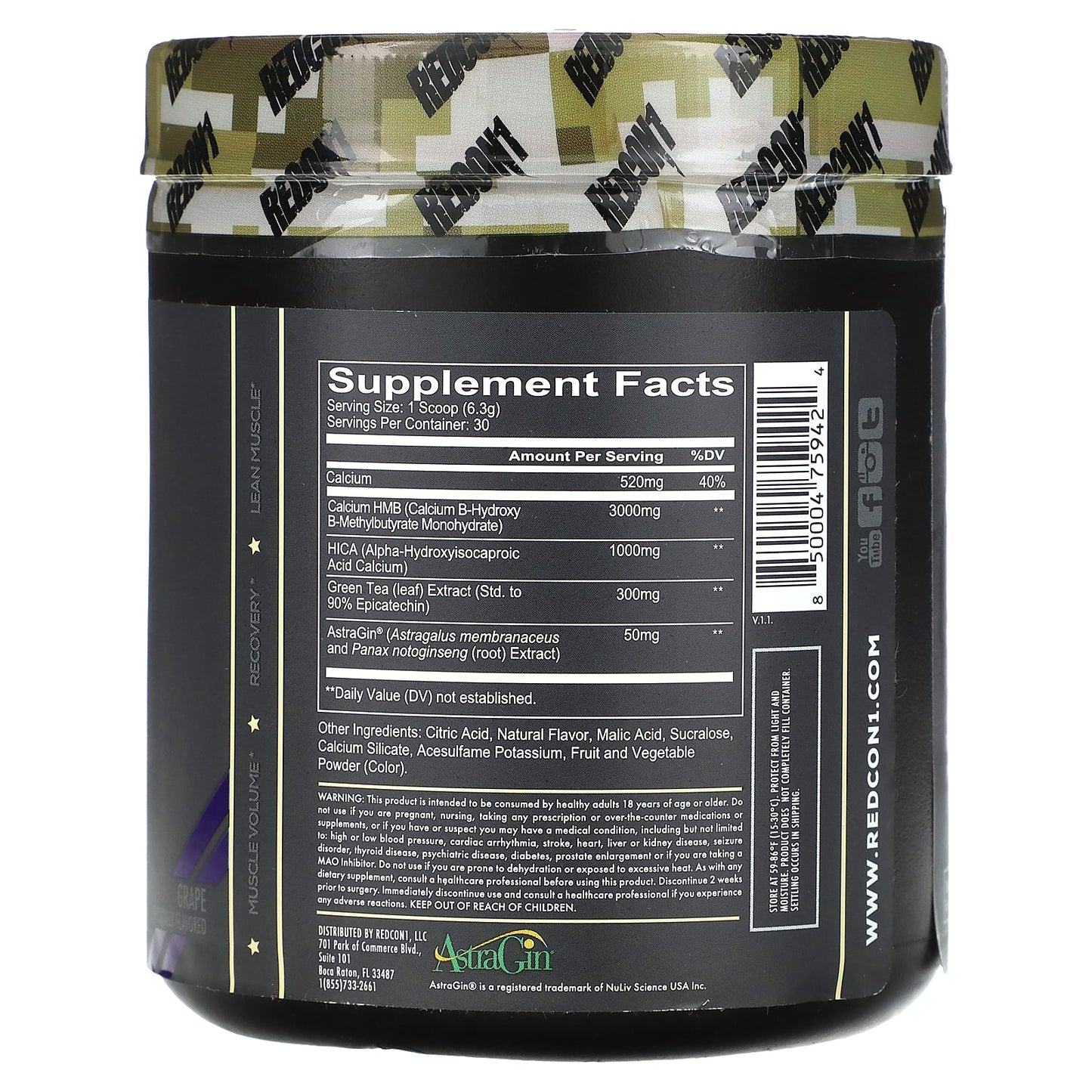 Redcon1, Moab, Muscle Builder, Preworkout, Grape, 6.67 oz (189 g) UPC 850004759424 | HiLife Vitamins