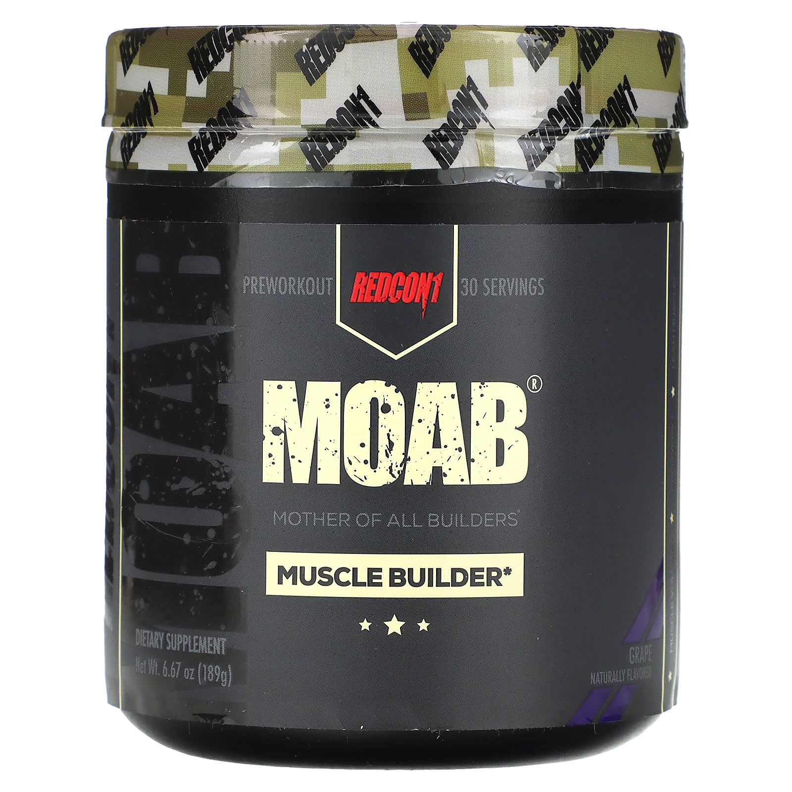 Redcon1, Moab, Muscle Builder, Preworkout, Grape, 6.67 oz (189 g) UPC 850004759424 | HiLife Vitamins