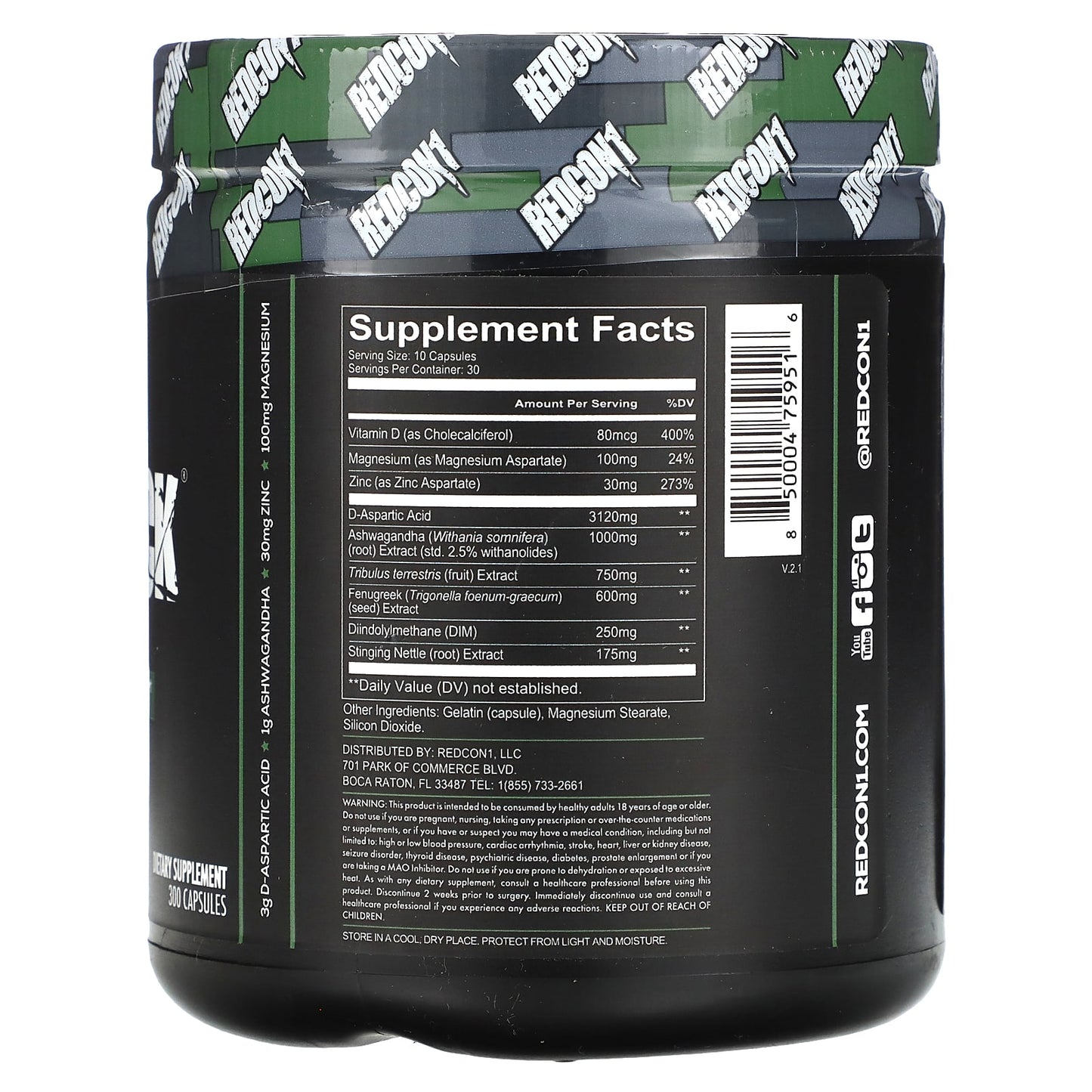 Redcon1, Boom Stick, Testosterone Support, 300 Capsules UPC 850004759516 | HiLife Vitamins