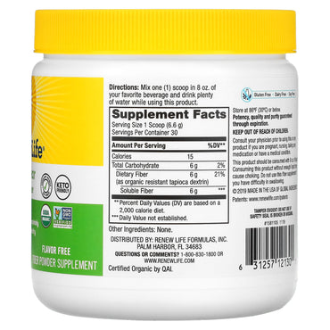 Renew Life, Completely Clear Organic Prebiotic Fiber, Unflavored, 7 oz (198 g) UPC 631257121301 | HiLife Vitamins
