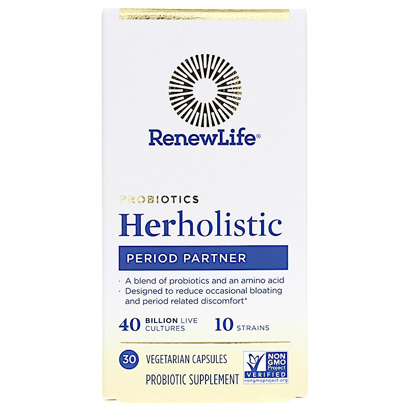 Renew Life, Herholistic Probiotics Period Partner, 30 Vegetarian Capsules UPC 631257121608 | HiLife Vitamins