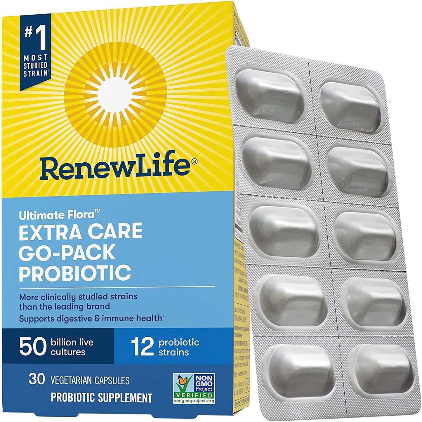 Renew Life, Uf Extra Care Go Pack 50 Billion, 30 Vegetarian Capsules UPC 631257158093 | HiLife Vitamins