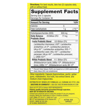 Renew Life, Daily Balance PRE/PRO BIOTIC, 60 Capsules UPC 631257159809 | HiLife Vitamins
