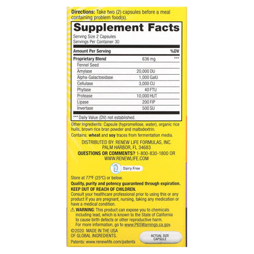 Renew Life, Gasstop, 60 Vegetable Capsules UPC 631257534897 | HiLife Vitamins