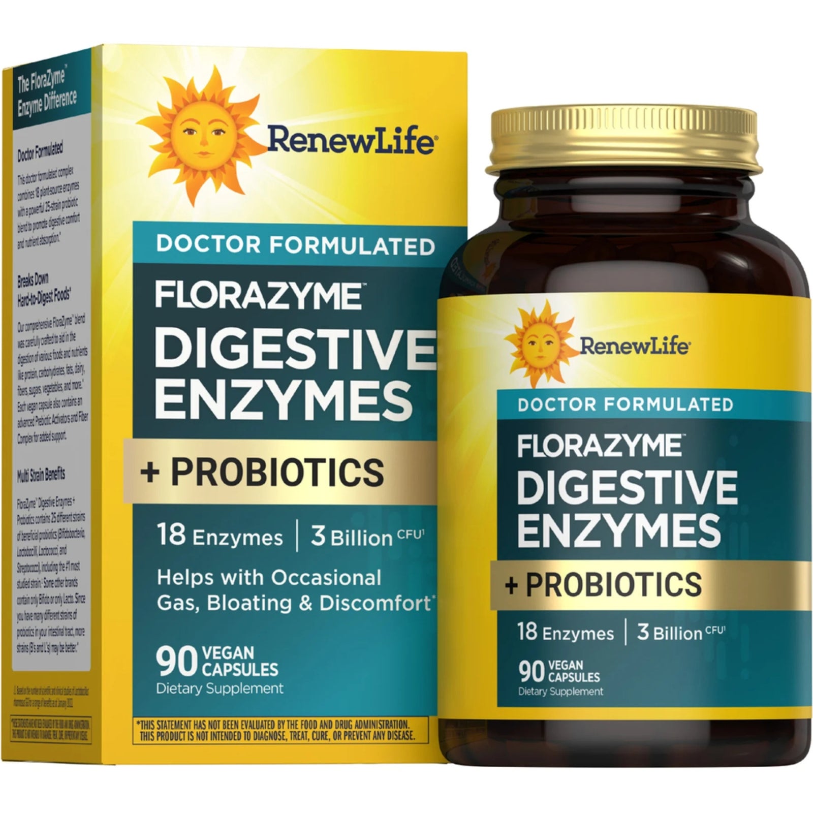 Renew Life, FloraZyme Digestive Enzymes + Probiotics, 90 Vegan Capsules UPC 850068583300 | HiLife Vitamins