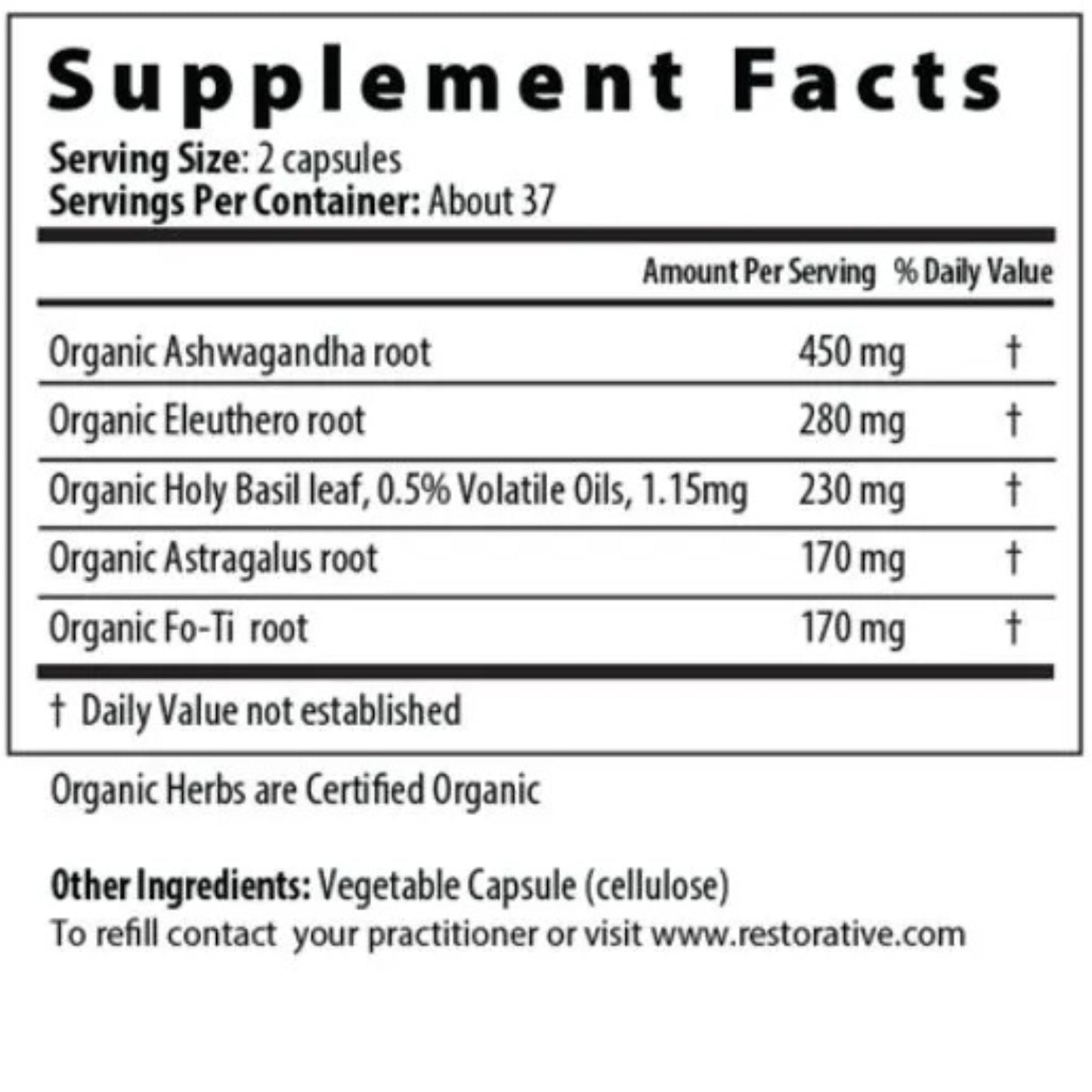 Restorative Formulations, Adaptogen, 75 Capsules UPC 850030558060 | HiLife Vitamins
