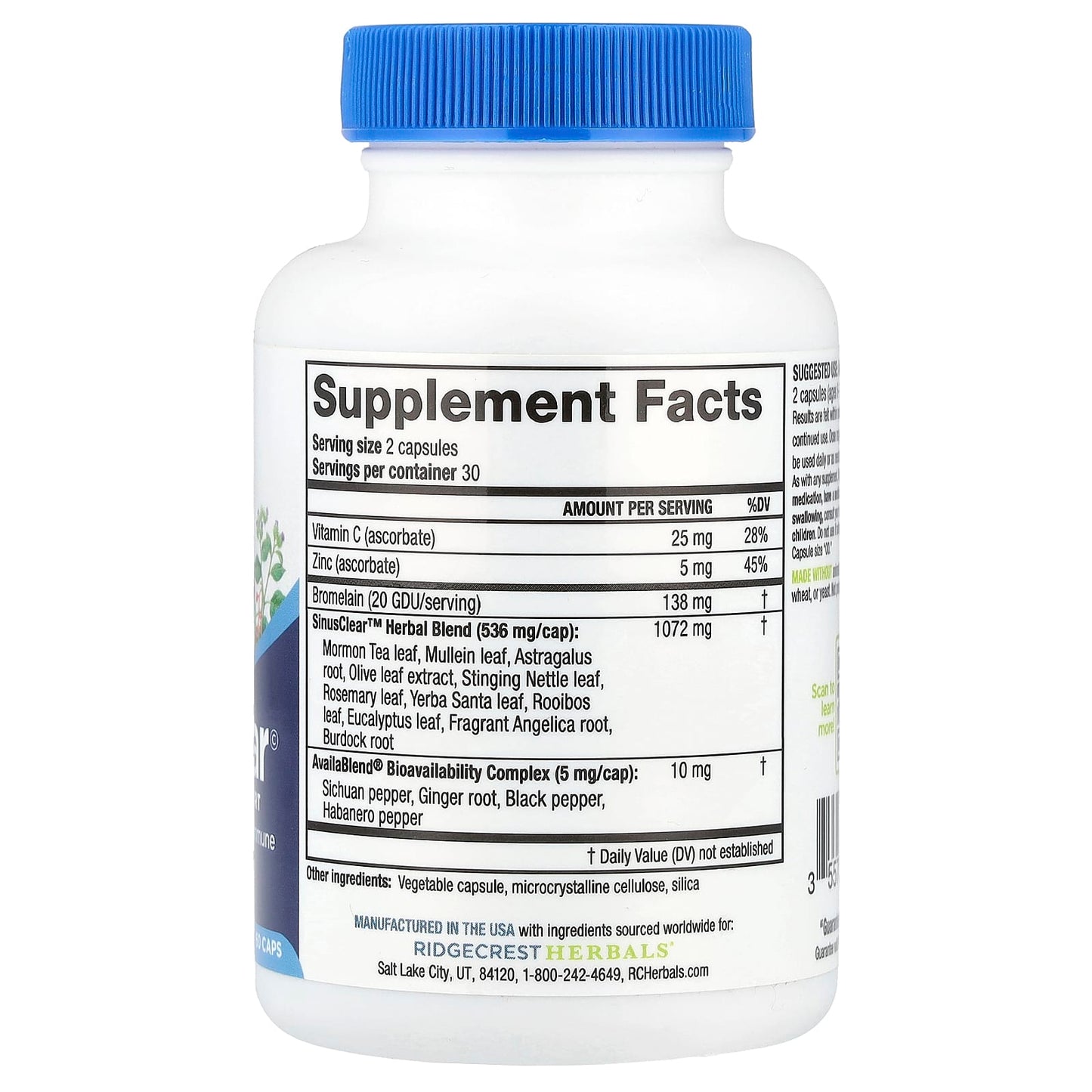 Ridgecrest Herbals, Sinus Clear, 60 Vegan Capsules UPC 355724005870 | Hilife Vitamins