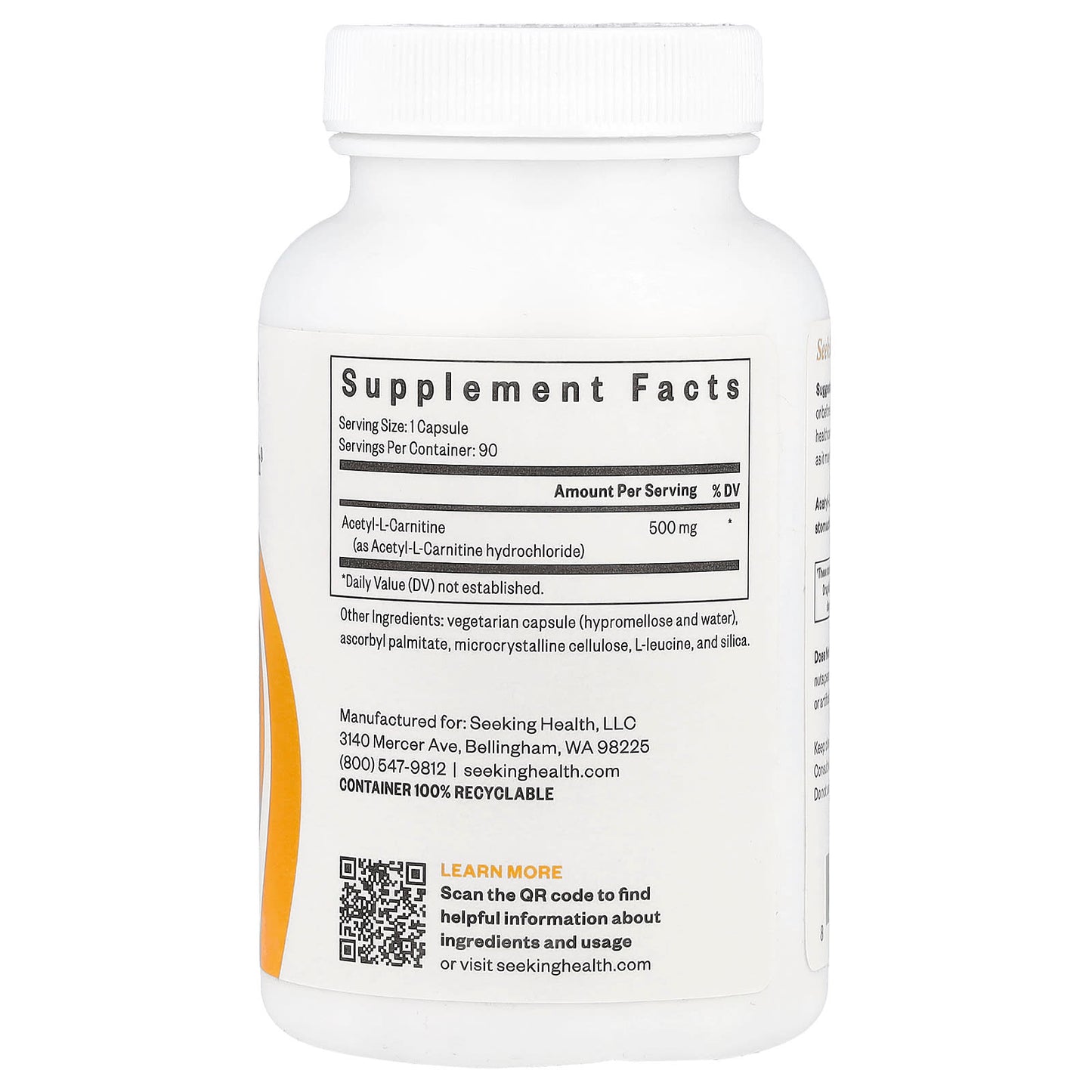 Seeking Health, Acetyl-L-Carnitine, 500 mg, 90 Capsules UPC 810007520087 | HiLife Vitamins