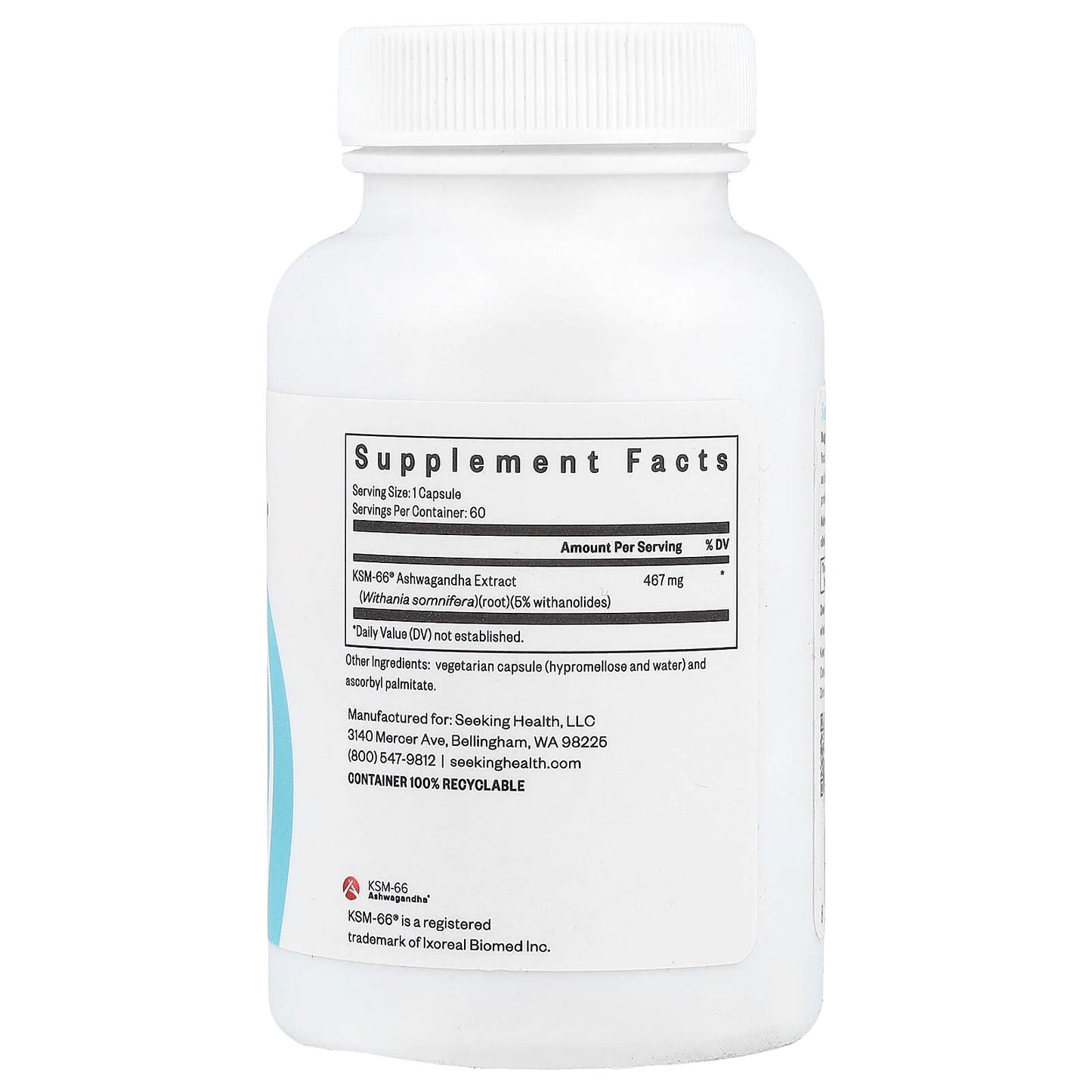 Seeking Health, Ashwagandha, KSM-66, 60 Capsules UPC 810007520148 | HiLife Vitamins