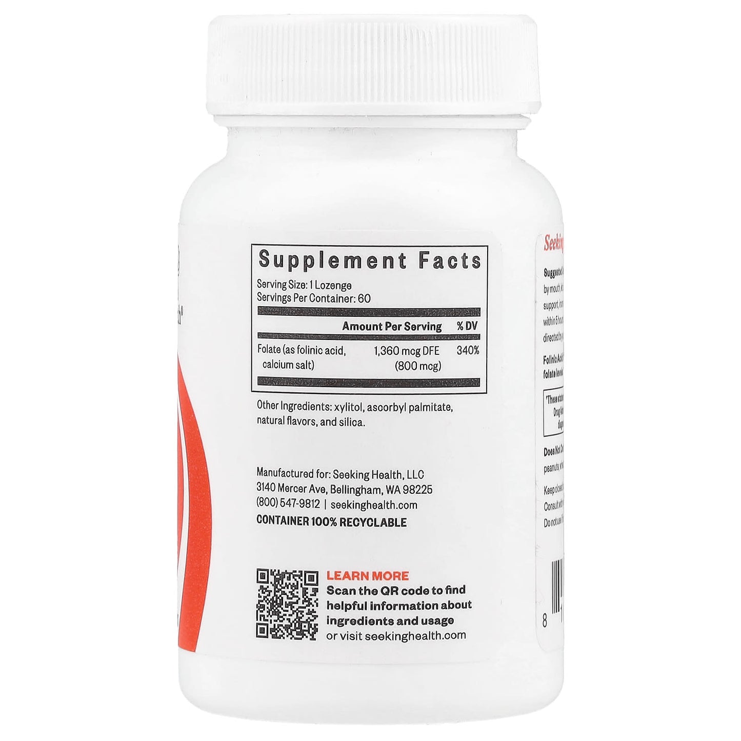 Seeking Health, Folinic Acid , 800 mcg, 60 Lozenges UPC 810007520360 | HiLife Vitamins