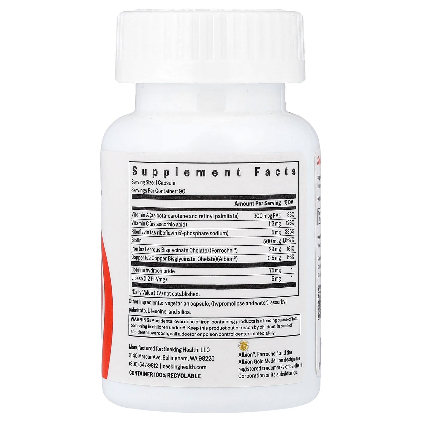 Seeking Health, Optimal Iron with Cofactors, 90 Vegetarian Capsules UPC 810007520544 | HiLife Vitamins