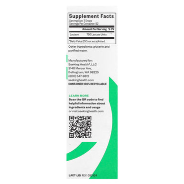 Seeking Health, Lactase Drops, 1/2 fl oz (15 ml) UPC 810007520599 | HiLife Vitamins
