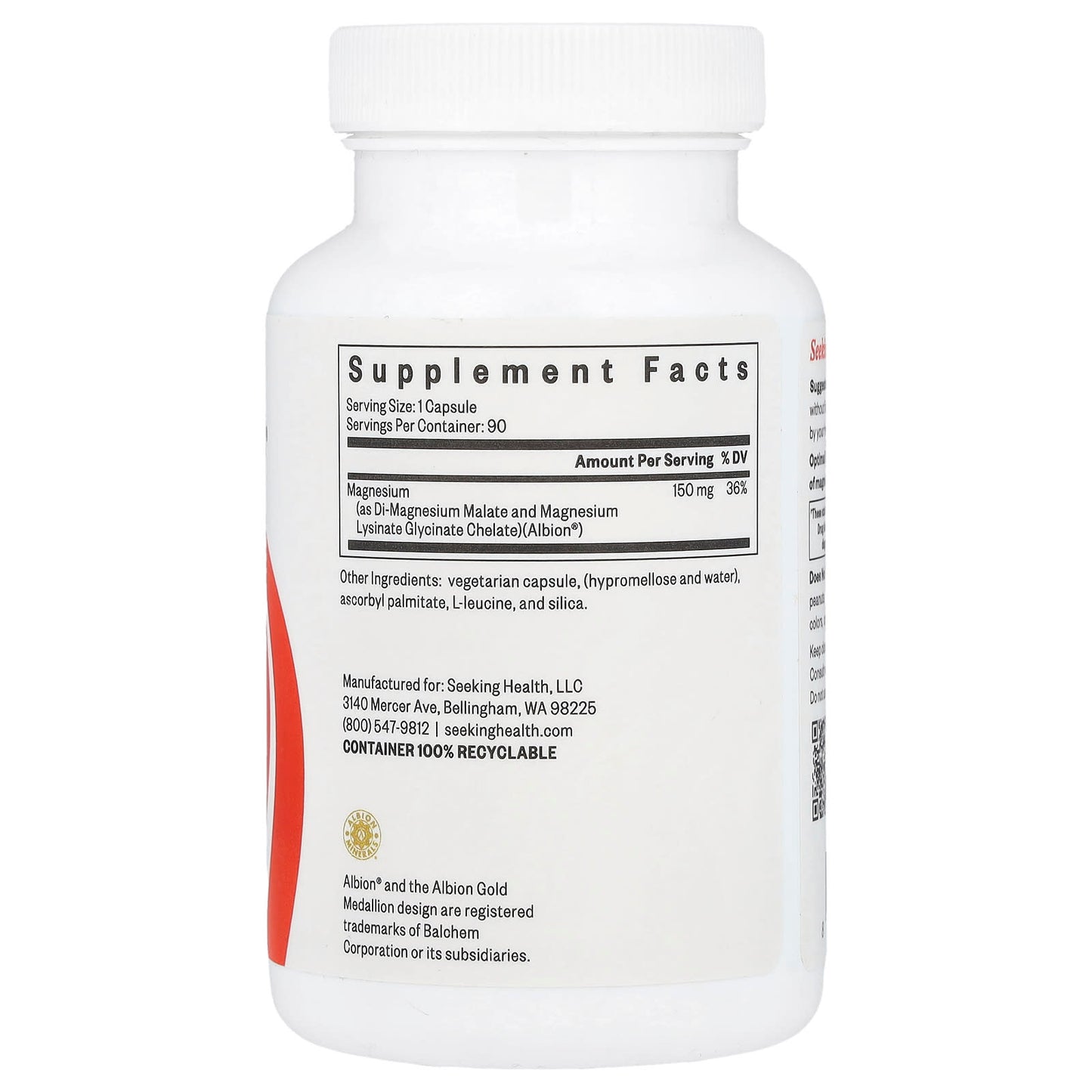 Seeking Health, Optimal Magnesium, 150 mg, 90 Vegetarian Capsules UPC 810007520643 | HiLife Vitamins