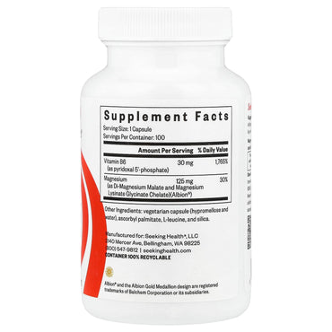 Seeking Health, Magnesium Plus with Vitamin B6, 100 Vegetarian Capsules UPC 810007520681 | HiLife Vitamins