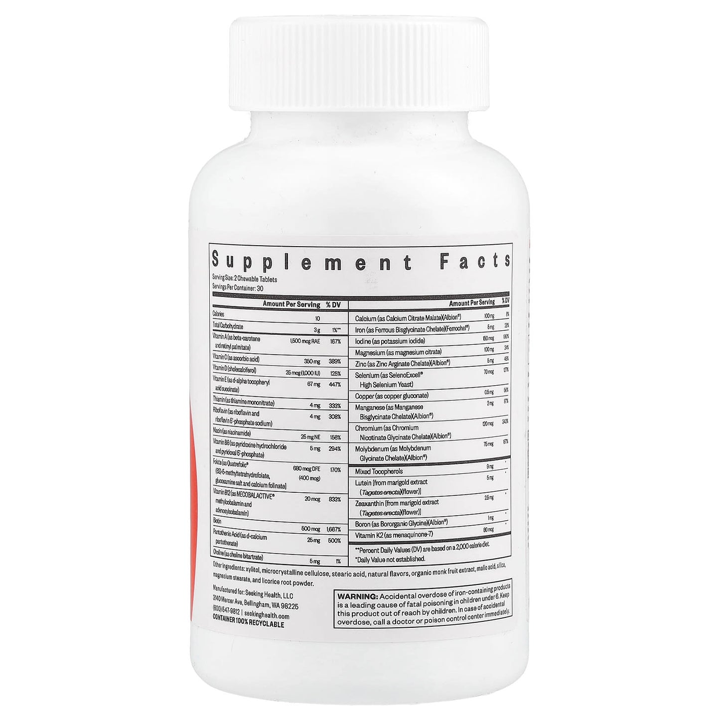 Seeking Health, Optimal Multivitamin Chewable, 60 Tablets UPC 810007520902 | HiLife Vitamins
