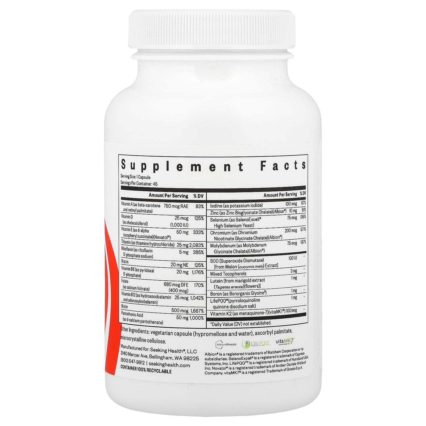 Seeking Health, Multivitamin One MF, 45 Capsules UPC 810007520926 | HiLife Vitamins