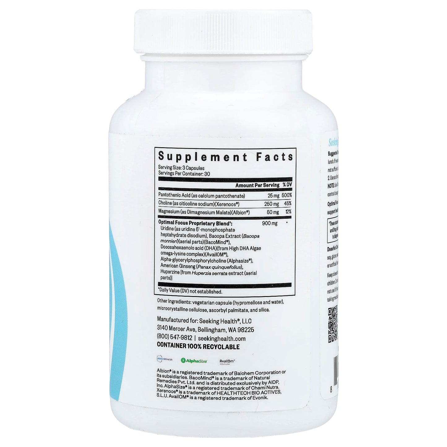 Seeking Health, Optimal Focus, 90 Capsules UPC 810007521824 | HiLife Vitamins
