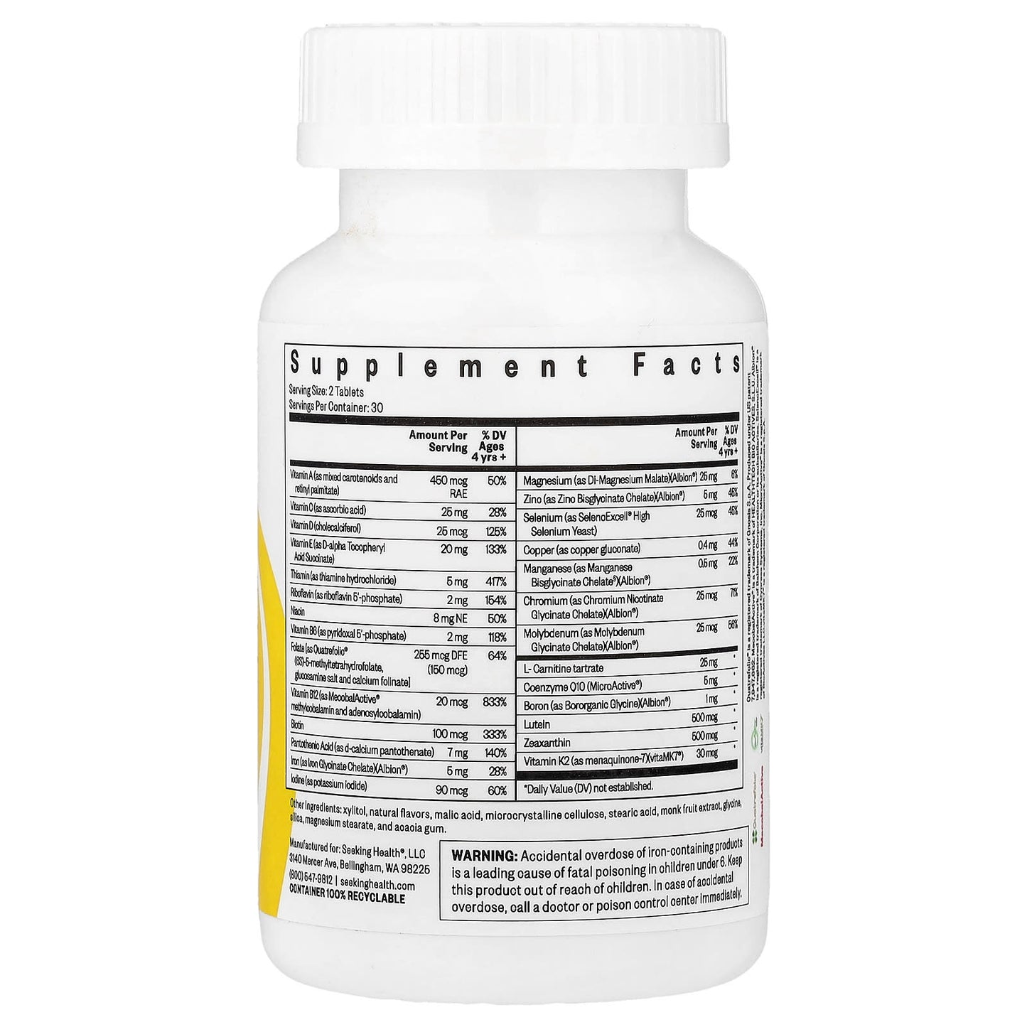 Seeking Health, Kids Multivitamin Chewable, 60 Chewable Tablets UPC 810007521992 | HiLife Vitamins
