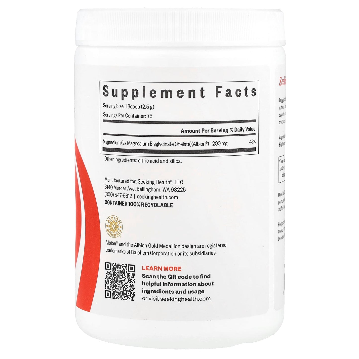 Seeking Health, Magnesium Glycinate Powder, 6.61 oz (187.5 g) UPC 810007529998 | HiLife Vitamins
