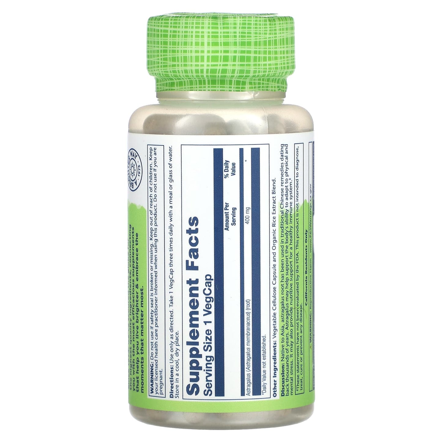 Solaray, True Herbs, Astragalus, 400 mg, 100 VegCaps UPC 076280001303 | HiLife Vitamins
