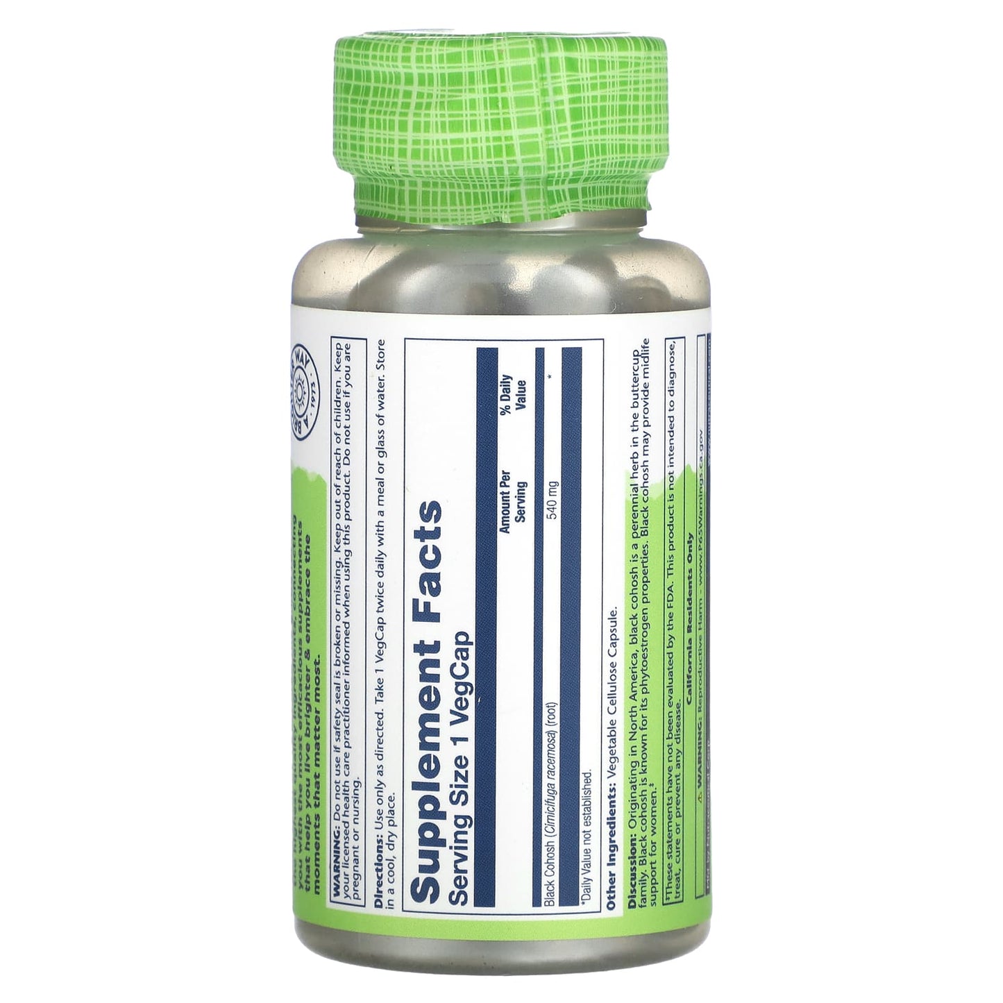 Solaray, True Herbs, Black Cohosh, 540 mg, 100 VegCaps UPC 076280001709 | HiLife Vitamins