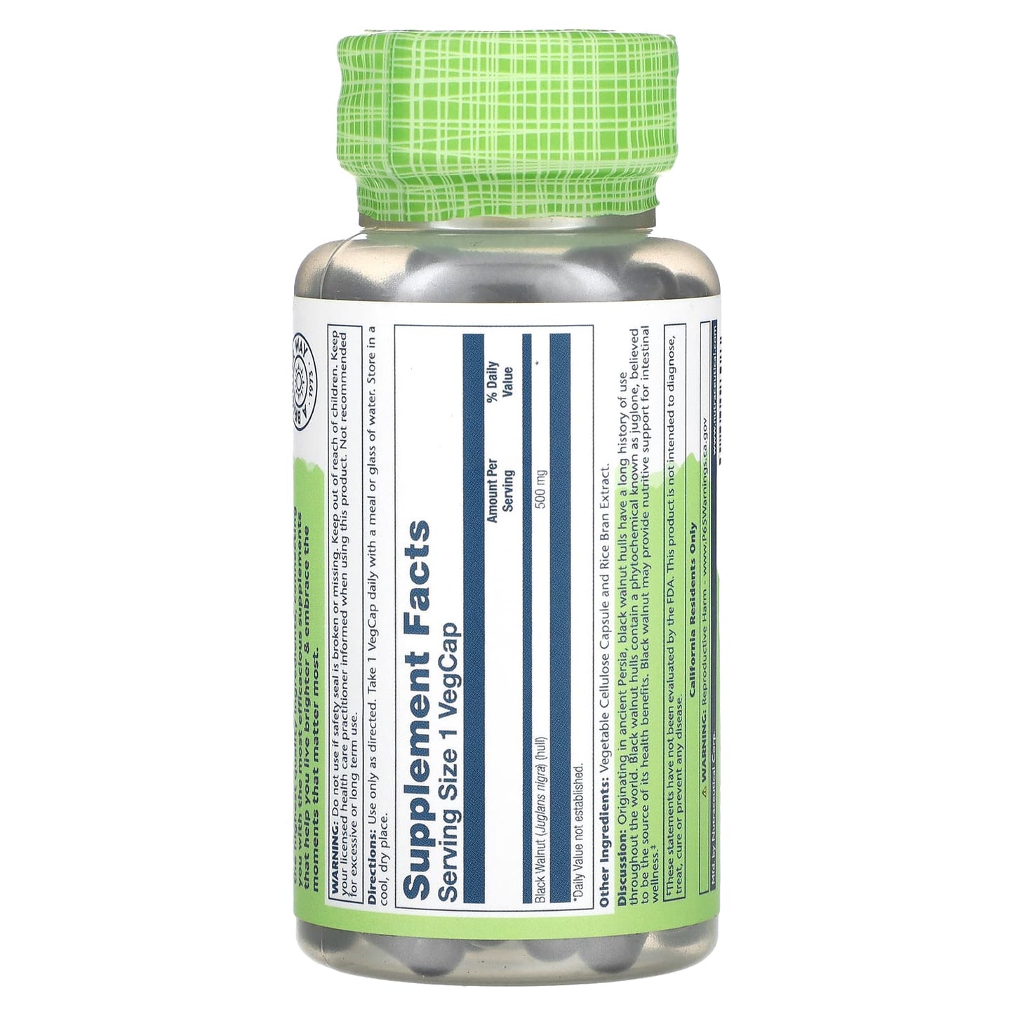Solaray, True Herbs, Black Walnut , 500 mg, 100 VegCaps UPC 076280001808 | HiLife Vitamins