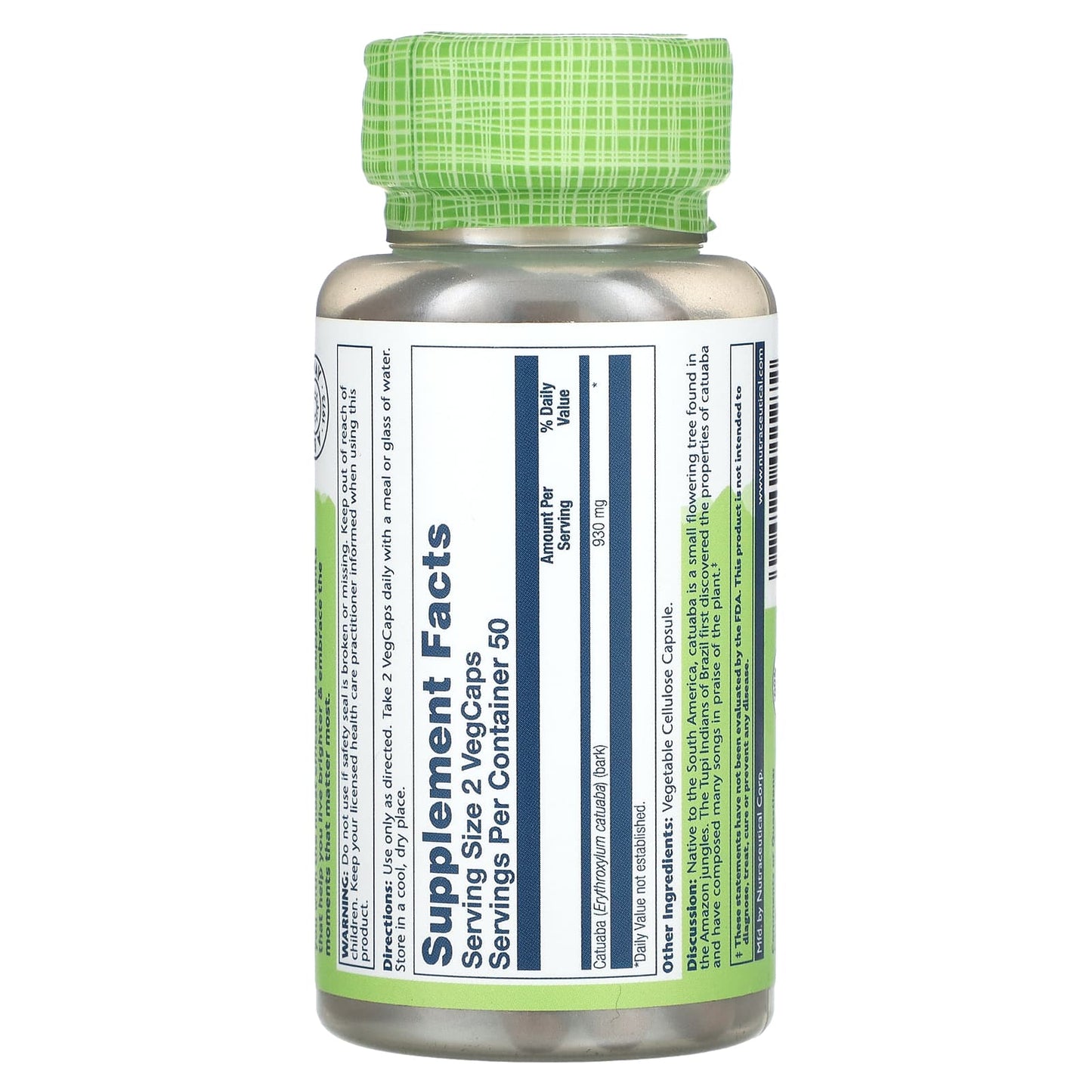 Solaray, True Herbs, Catuaba, 465 mg, 100 VegCaps UPC 076280011272 | HiLife Vitamins