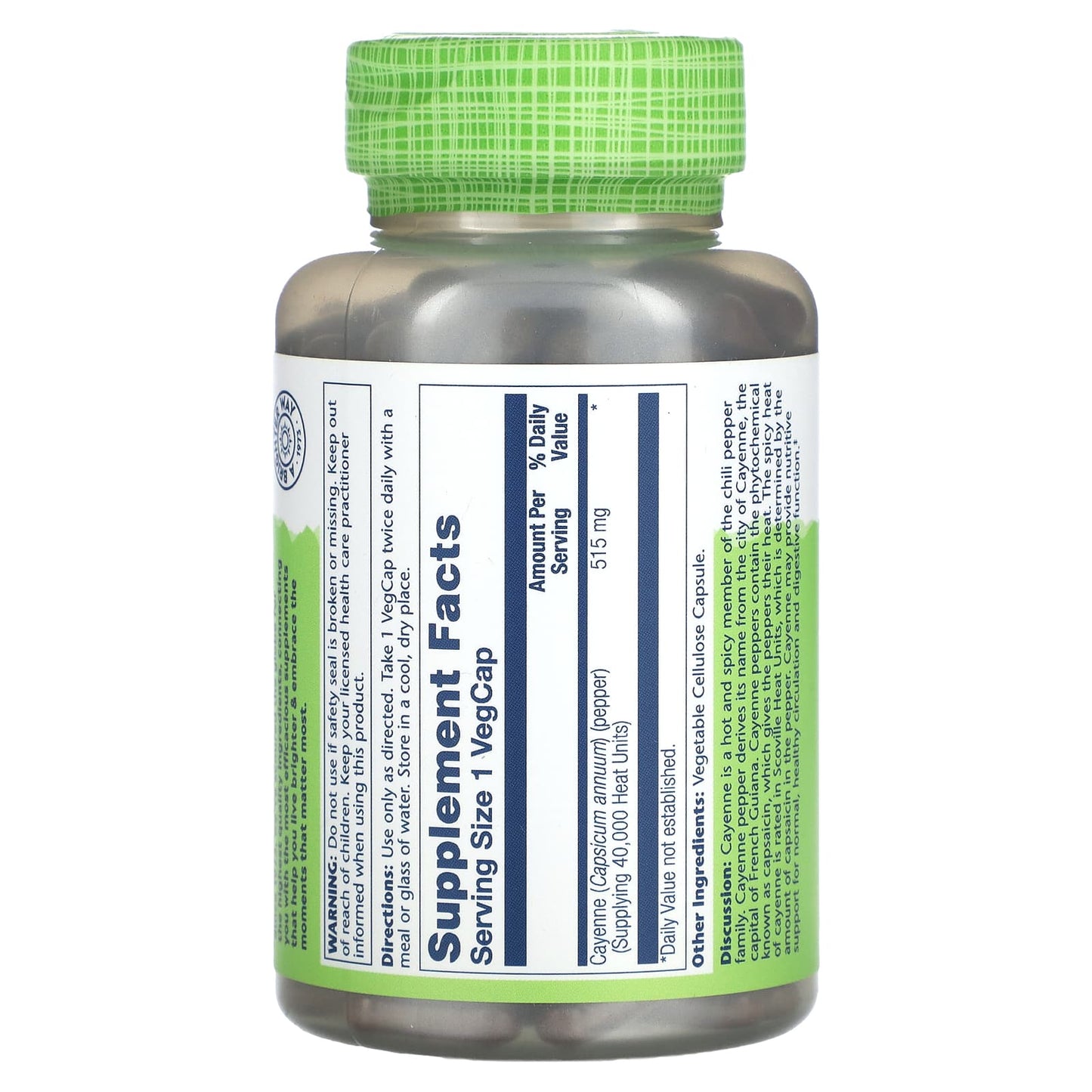 Solaray, True Herbs, Cayenne, 515 mg, 180 VegCaps UPC 076280011319 | HiLife Vitamins