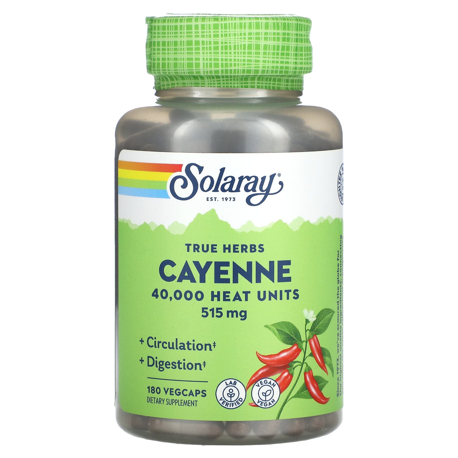 Solaray, True Herbs, Cayenne, 515 mg, 180 VegCaps UPC 076280011319 | HiLife Vitamins