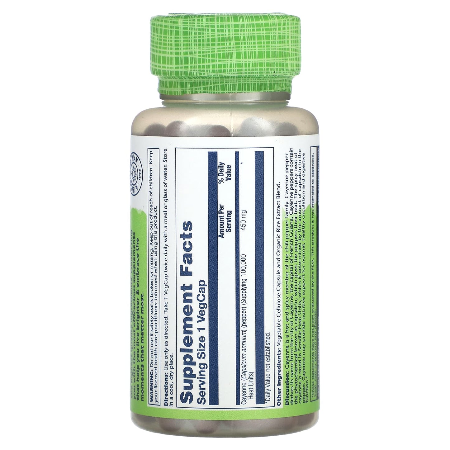 Solaray, True Herbs, Cayenne , 450 mg, 100 VegCaps UPC 076280011340 | HiLife Vitamins