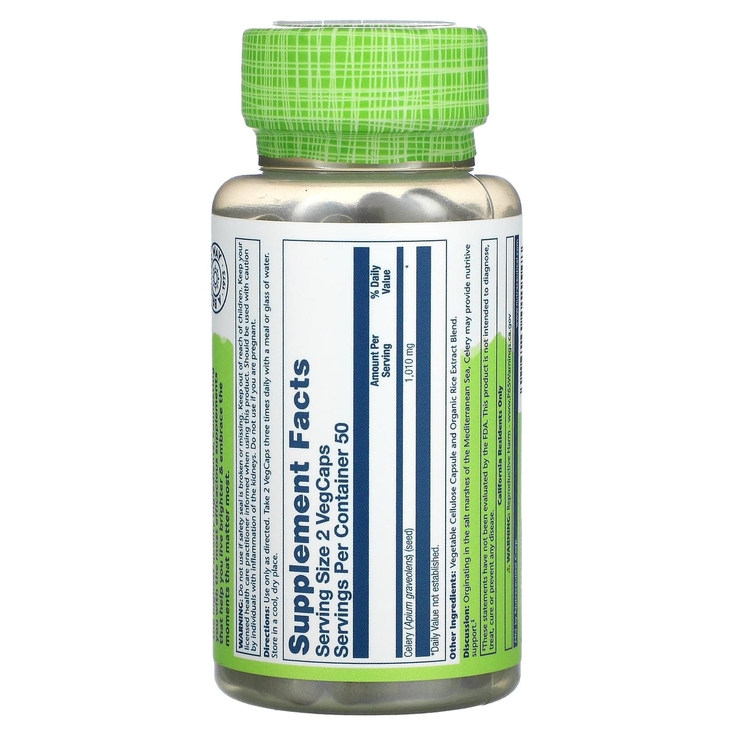 Solaray, Celery Seed 1010 mg, 100 VegCaps UPC 076280011548 | HiLife Vitamins