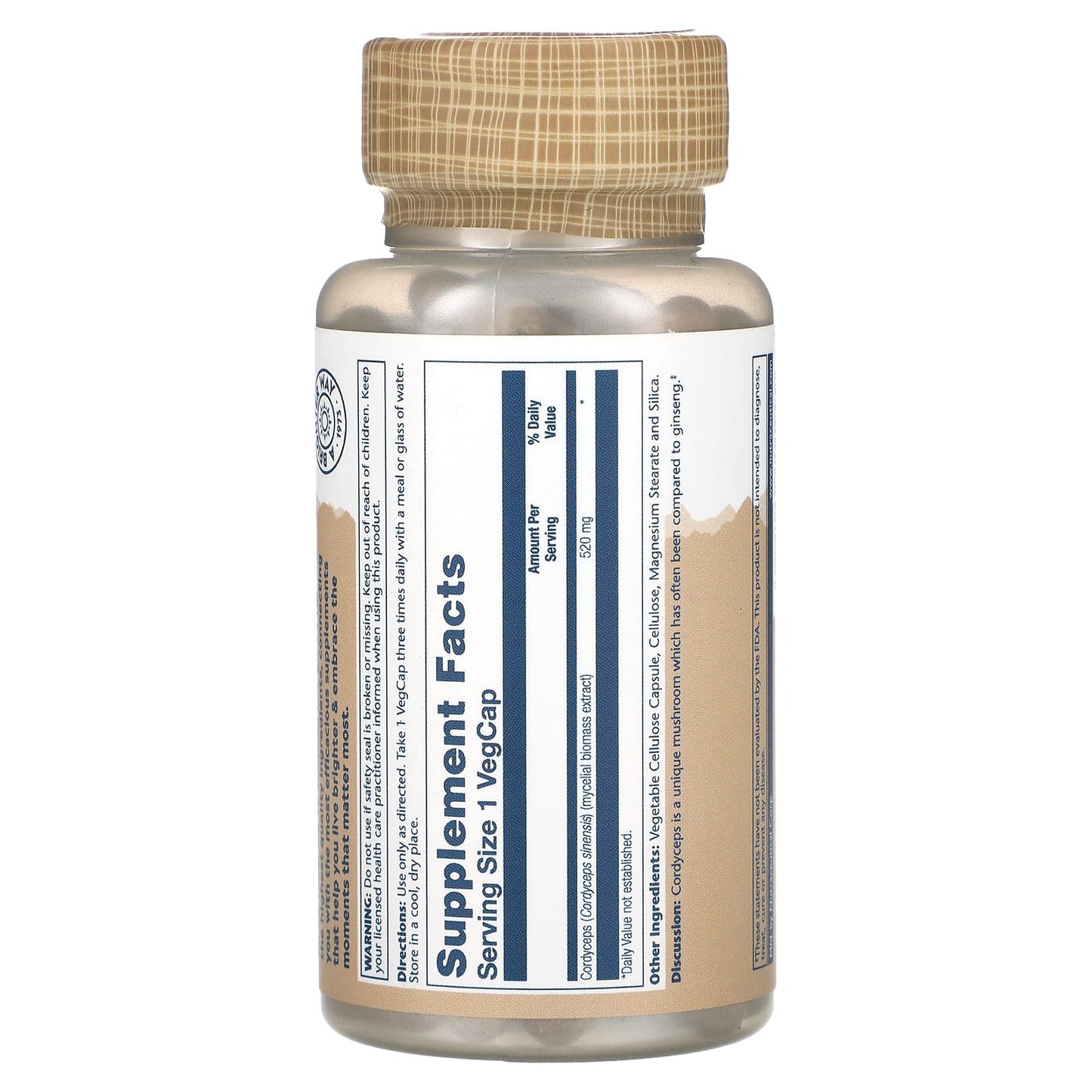 Solaray, Cordyceps Mushrooms, 520 mg, 100 VegCaps UPC 076280011999 | HiLife Vitamins