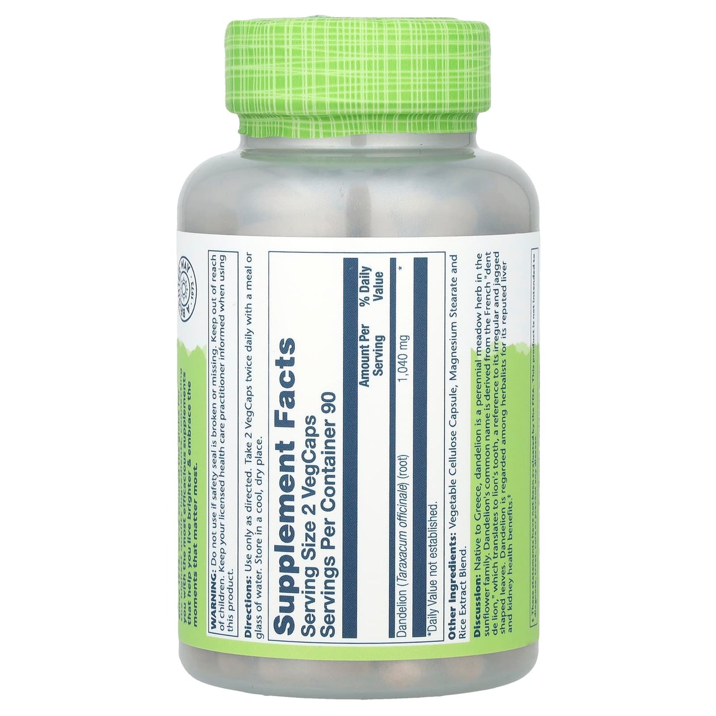 Solaray, Dandelion Root 520mg, 180 VegCaps UPC 076280012118 | HiLife Vitamins