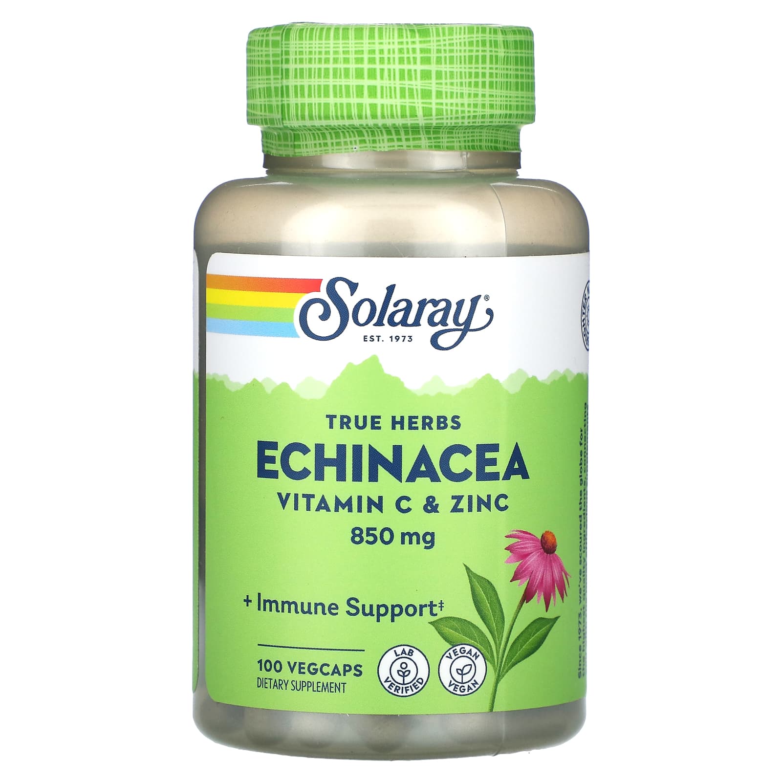 Solaray, True Herbs, Echinacea, Vitamin C & Zinc, 425 mg, 100 VegCaps UPC 076280012392 | HiLife Vitamins