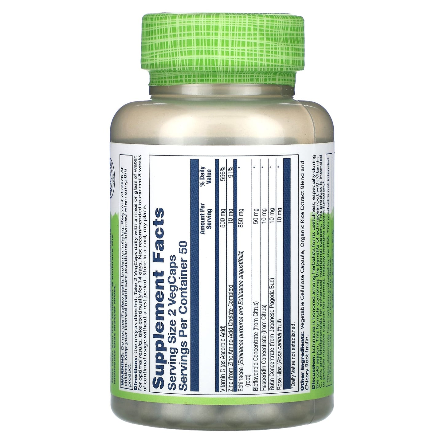 Solaray, True Herbs, Echinacea, Vitamin C & Zinc, 425 mg, 100 VegCaps UPC 076280012392 | HiLife Vitamins