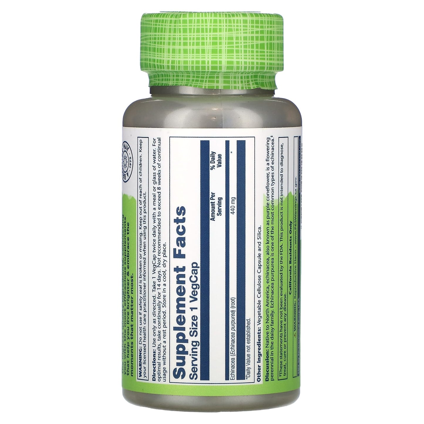Solaray, True Herbs, Echinacea Purpurea, 440 mg, 100 VegCaps UPC 076280012422 | HiLife Vitamins