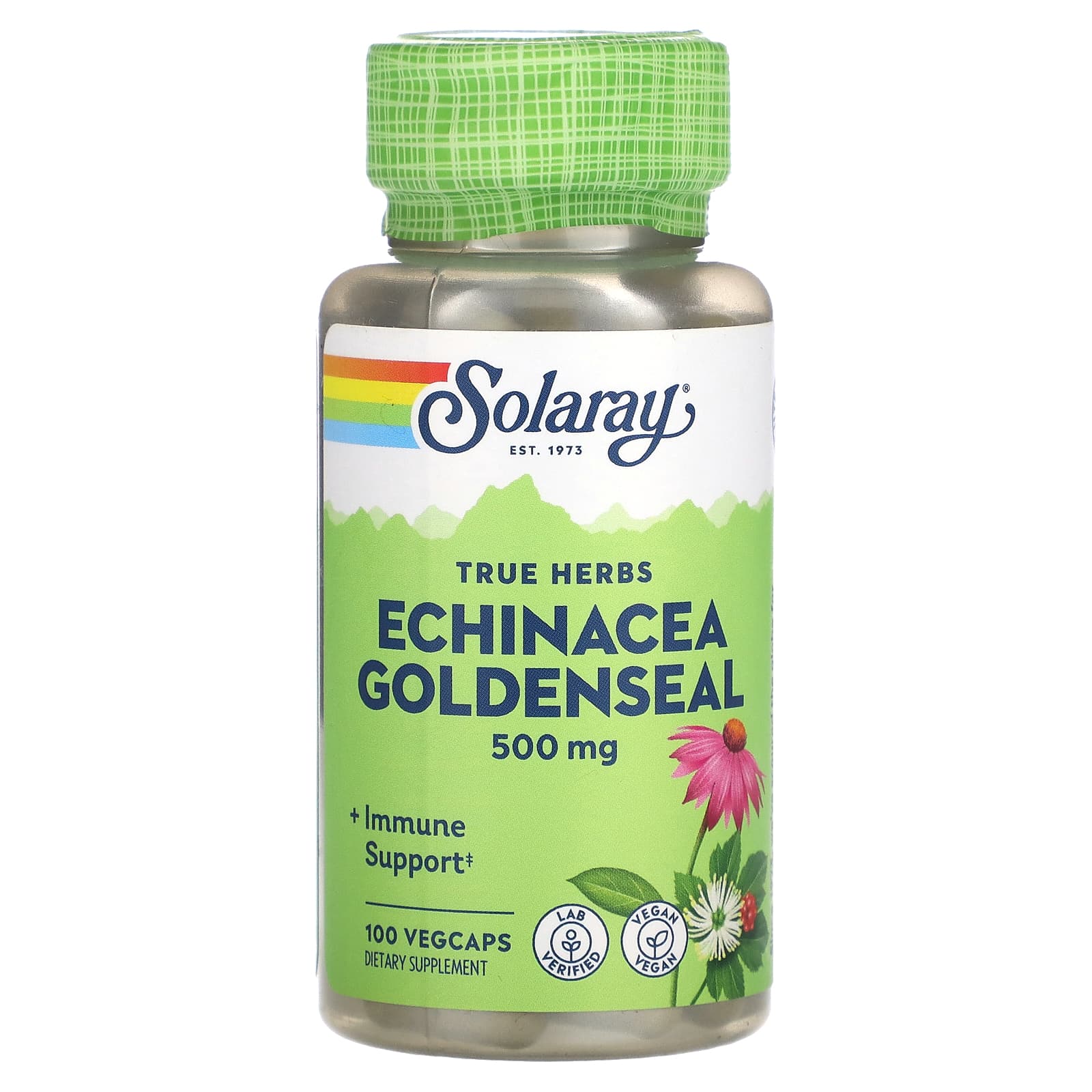 Solaray, True Herbs, Echinacea Goldenseal, 500 mg, 100 VegCaps UPC 076280012446 | HiLife Vitamins