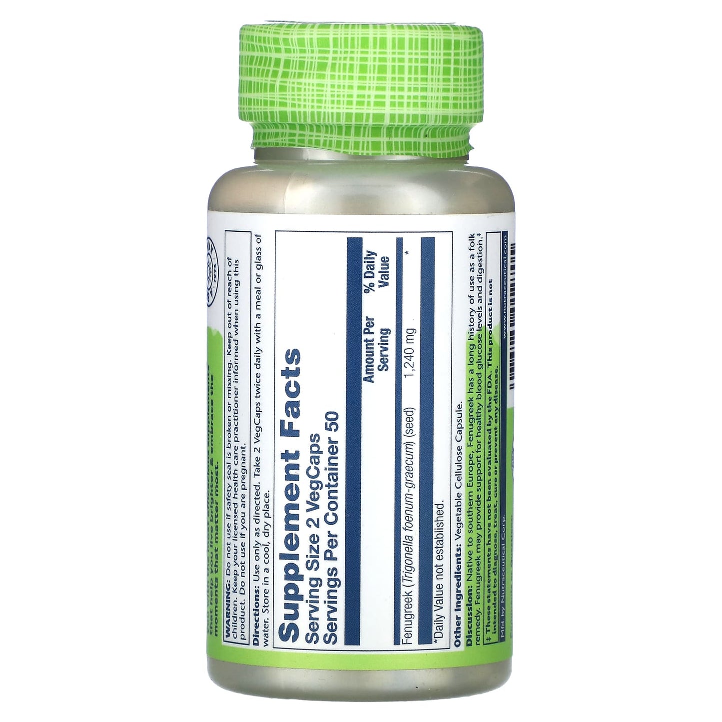Solaray, True Herbs, Fenugreek, 620 mg, 100 VegCaps UPC 076280012705 | HiLife Vitamins