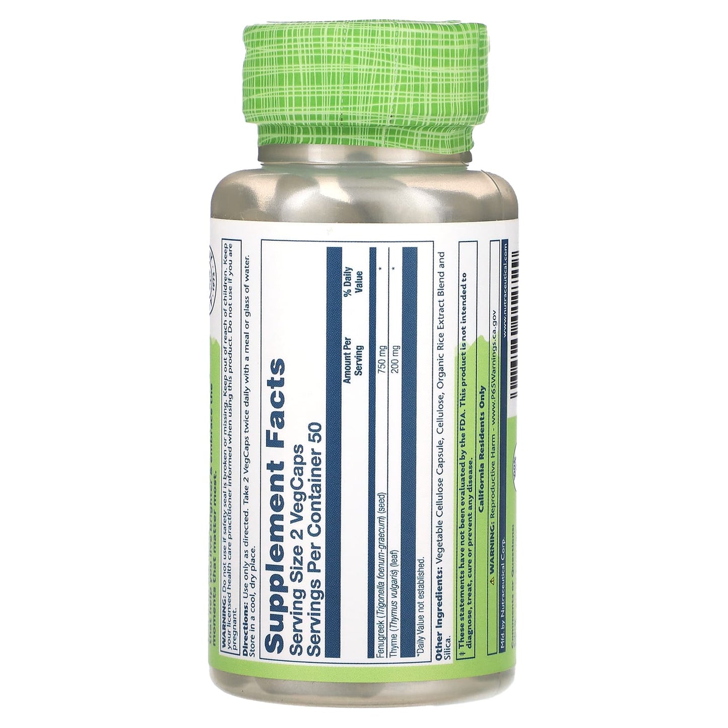Solaray, True Herbs, Fenugreek Thyme, 950 mg, 100 VegCaps UPC 076280012729 | HiLife Vitamins