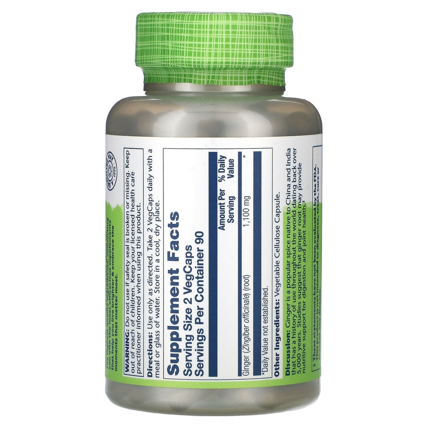 Solaray, True Herbs, Ginger, 1,100 mg, 180 VegCaps UPC 076280013016 | HiLife Vitamins