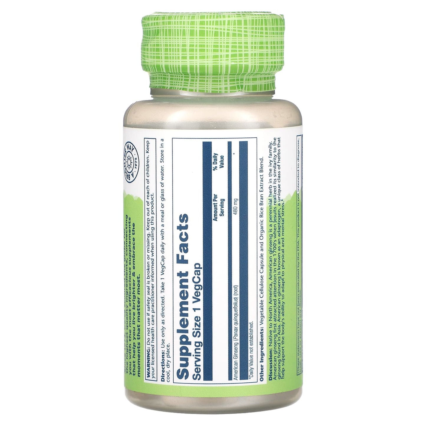 Solaray, True Herbs, American Ginseng, 480 mg, 50 VegCaps UPC 076280013108 | HiLife Vitamins
