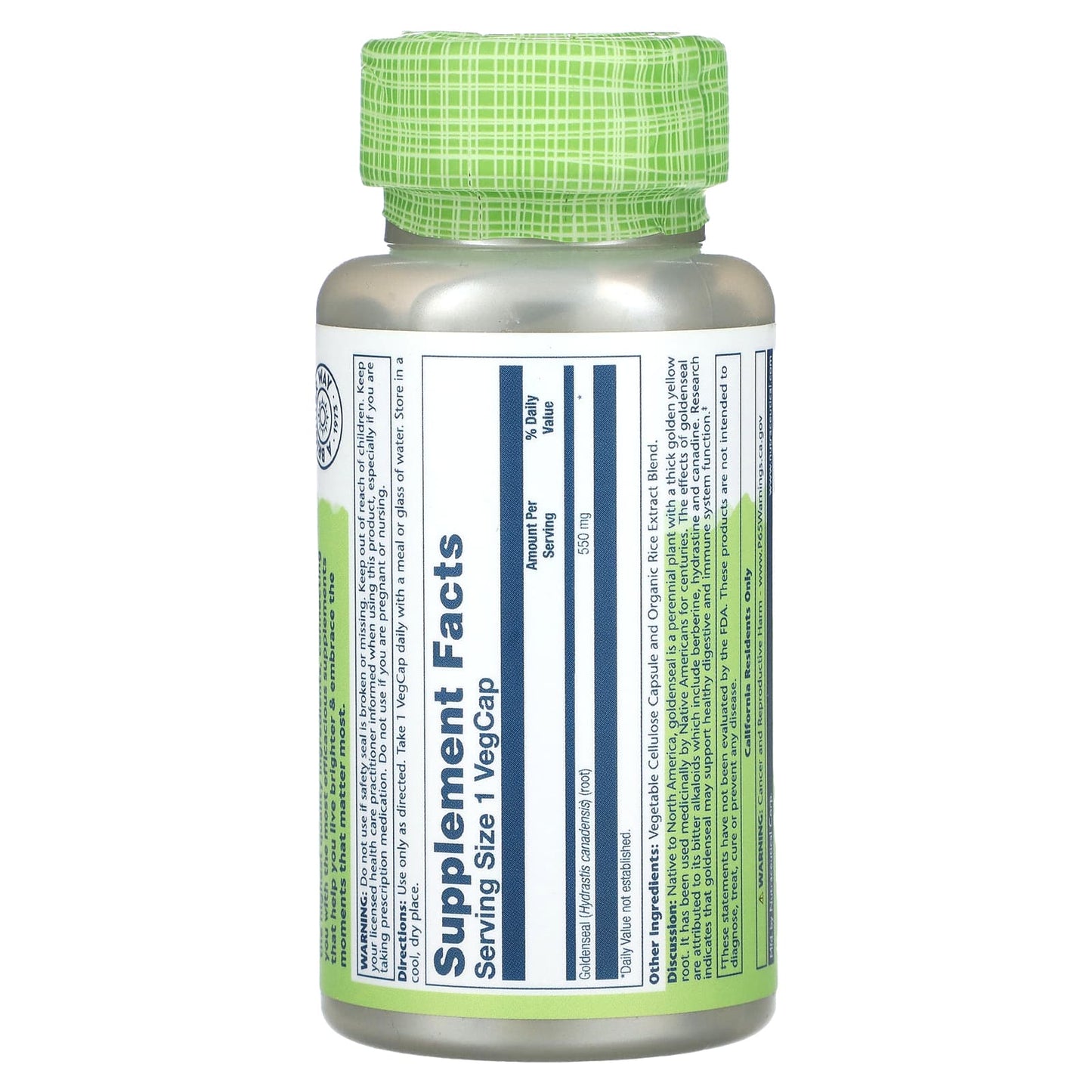 Solaray, True Herbs, Goldenseal, 550 mg, 100 VegCaps UPC 076280013238 | HiLife Vitamins