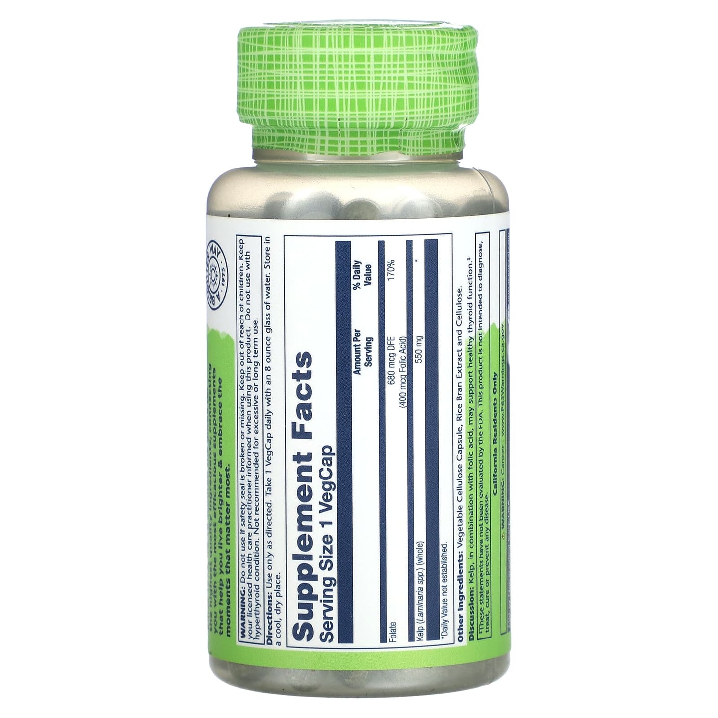 Solaray, True Herbs, Kelp, 550 mg, 100 VegCaps UPC 076280013658 | HiLife Vitamins