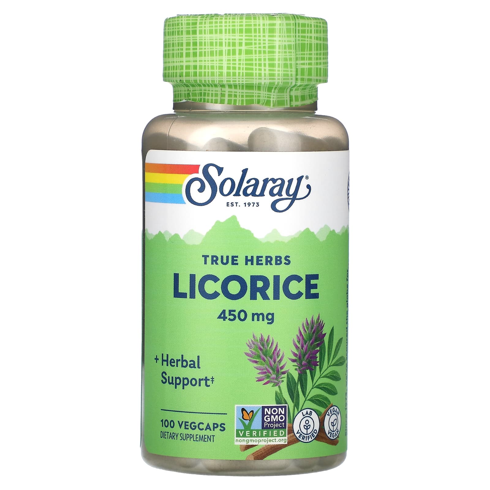 Solaray, True Herbs, Licorice, 450 mg, 100 VegCaps UPC 076280013702 | HiLife Vitamins