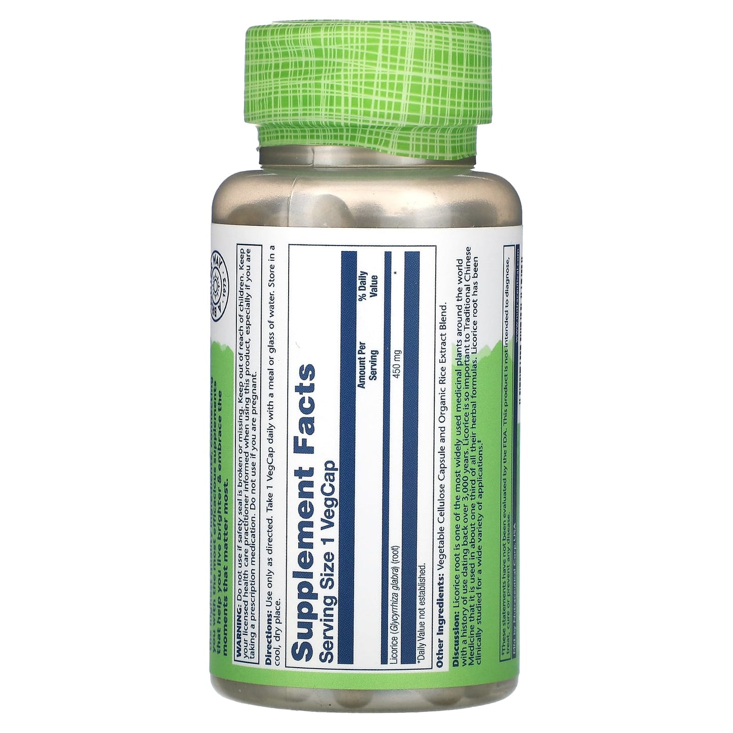 Solaray, True Herbs, Licorice, 450 mg, 100 VegCaps UPC 076280013702 | HiLife Vitamins