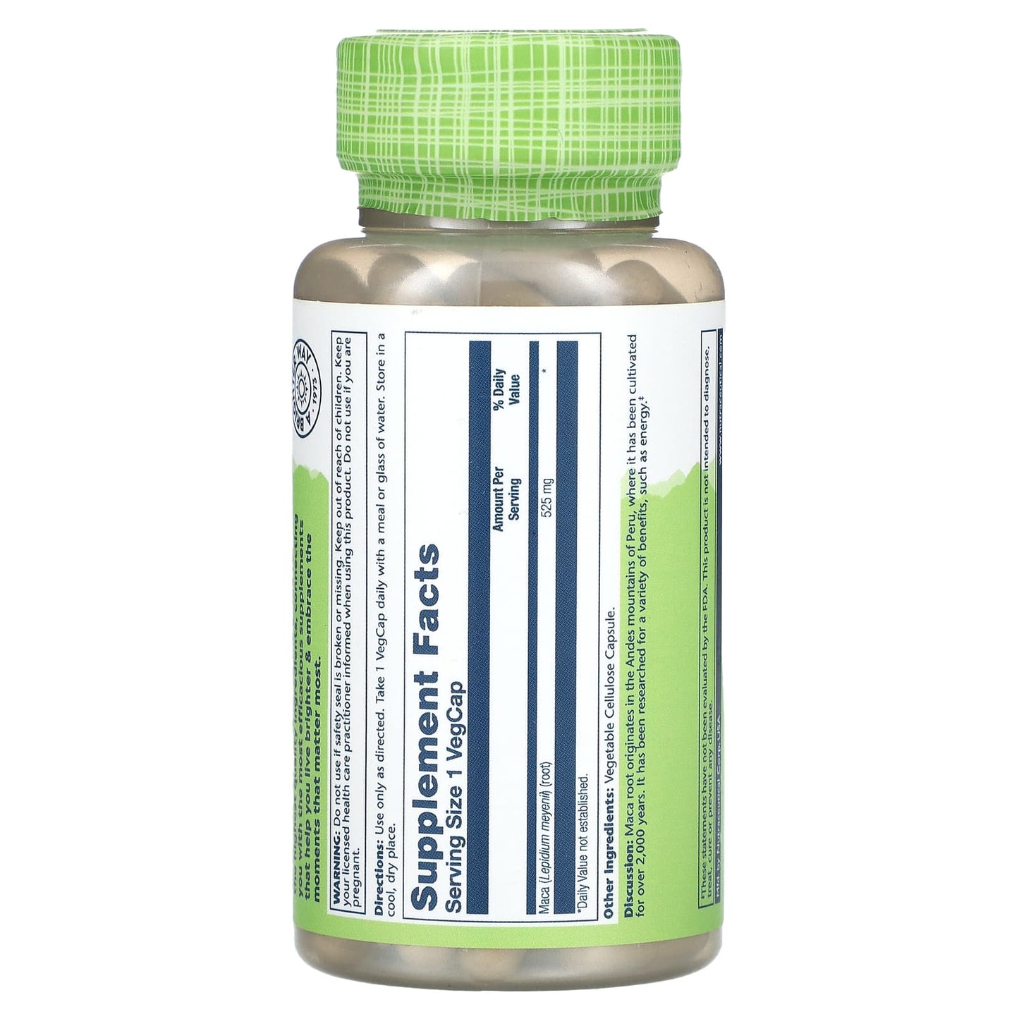 Solaray, True Herbs, Maca, 525 mg, 100 VegCaps UPC 076280013764 | HiLife Vitamins