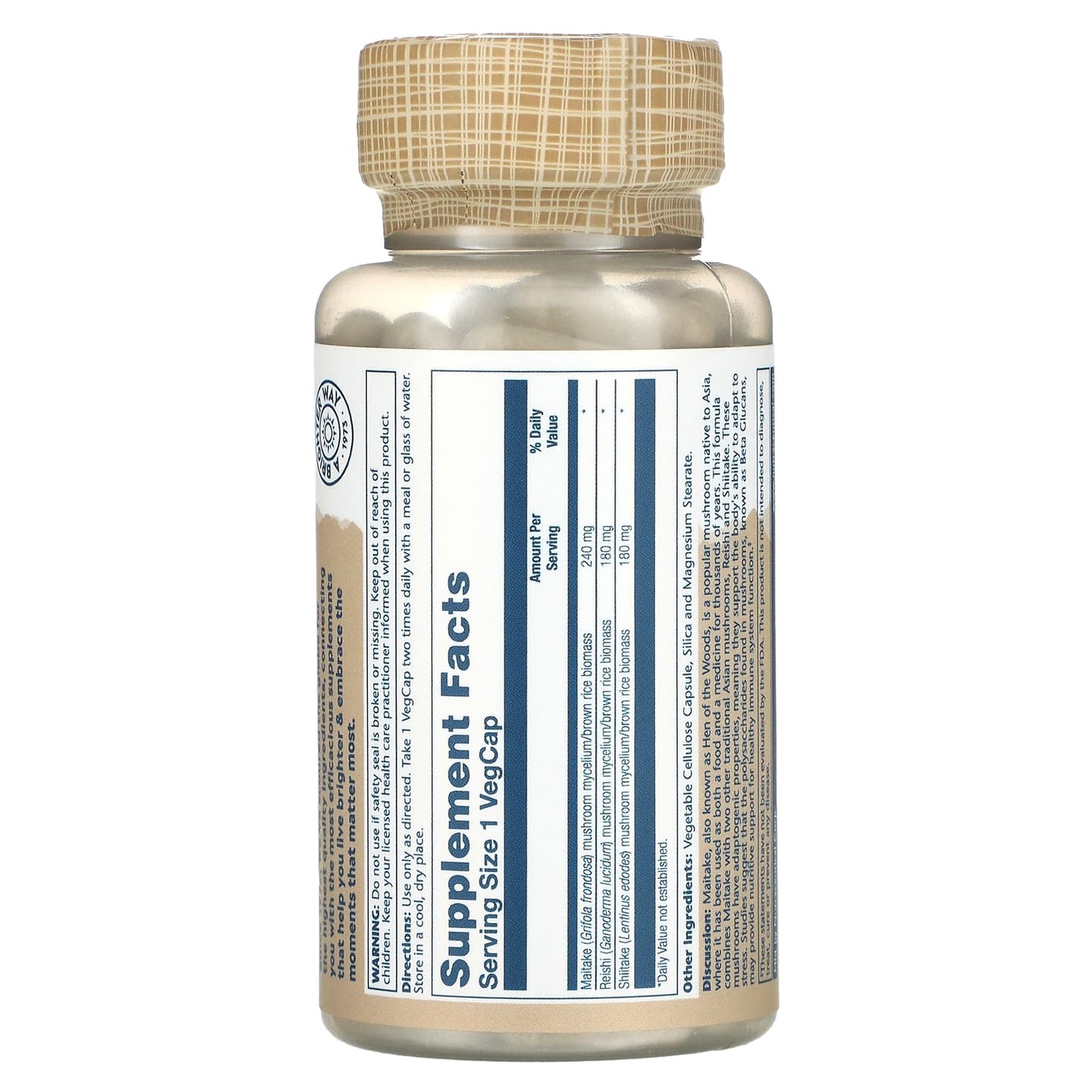 Solaray, Mushroom Immune Complex with Maitake, Reishi & Shiitake, 100 VegCaps UPC 076280013788 | HiLife Vitamins